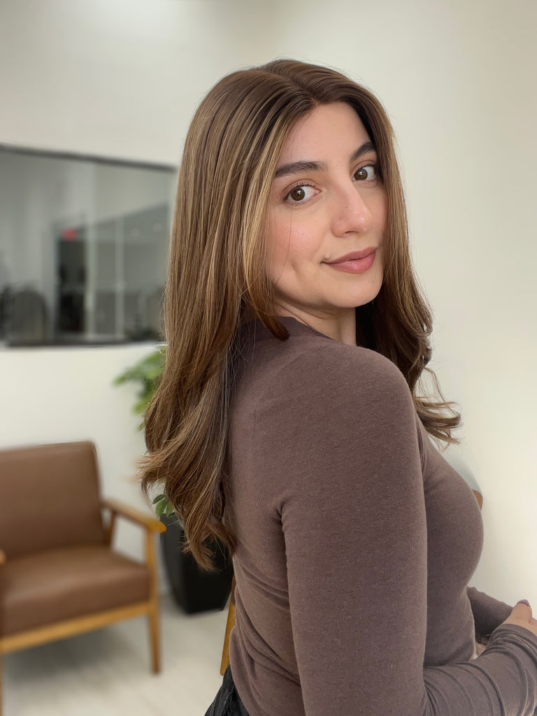 lace top human hair wig - brunette human hair wig - lace top wigs for women - breathable human hair wigs - affordable natural hair wigs - full coverage human hair wigs
