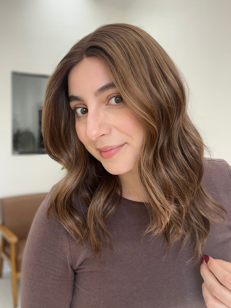 lace top human hair wig - brunette human hair wig - lace top wigs for women - breathable human hair wigs - affordable natural hair wigs - full coverage human hair wigs
