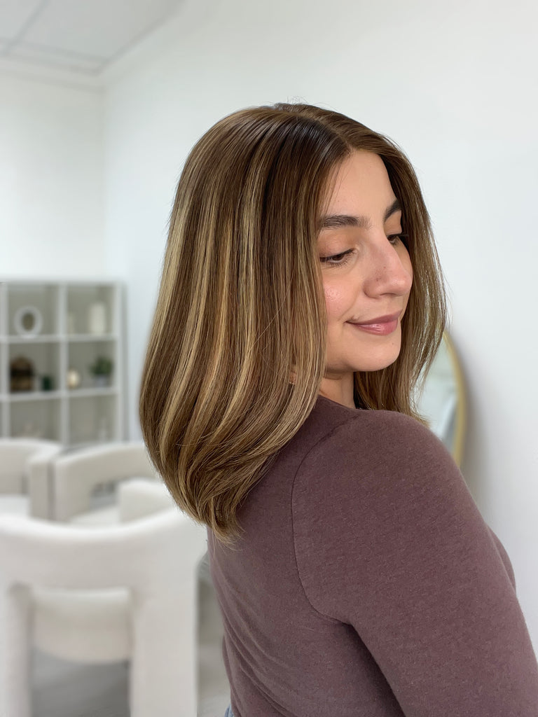 lace top human hair wig - brunette human hair wig - lace top wigs for women - breathable human hair wigs - affordable natural hair wigs - full coverage human hair wigs
