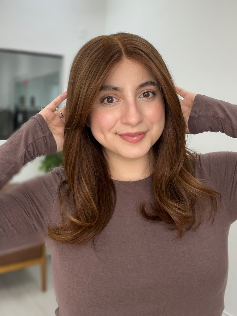 lace top human hair wig - brunette human hair wig - lace top wigs for women - breathable human hair wigs - affordable natural hair wigs - full coverage human hair wigs
