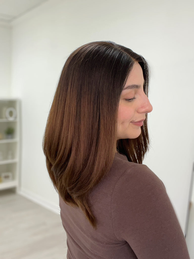 lace top human hair wig - brunette human hair wig - lace top wigs for women - breathable human hair wigs - affordable natural hair wigs - full coverage human hair wigs
