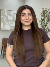 Silk or Lace 2.0 Cap Yaki Textured Lace Top Wig - Violet Dark Brown with Chestnut Ombre - R3938
