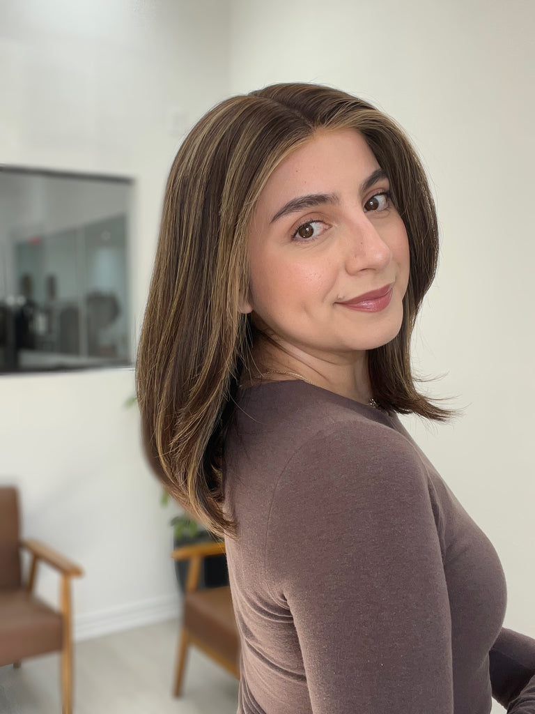 lace top human hair wig - brunette human hair wig - lace top wigs for women - breathable human hair wigs - affordable natural hair wigs - full coverage human hair wigs
