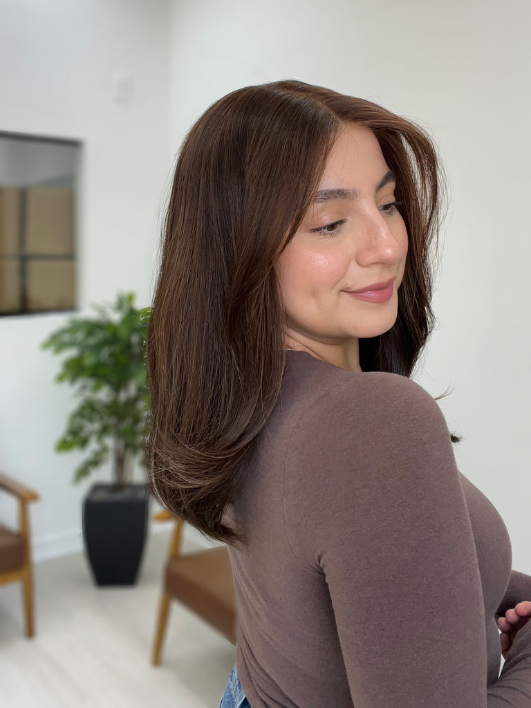  lace top human hair wig - brunette human hair wig - lace top wigs for women - breathable human hair wigs - affordable natural hair wigs - full coverage human hair wigs
