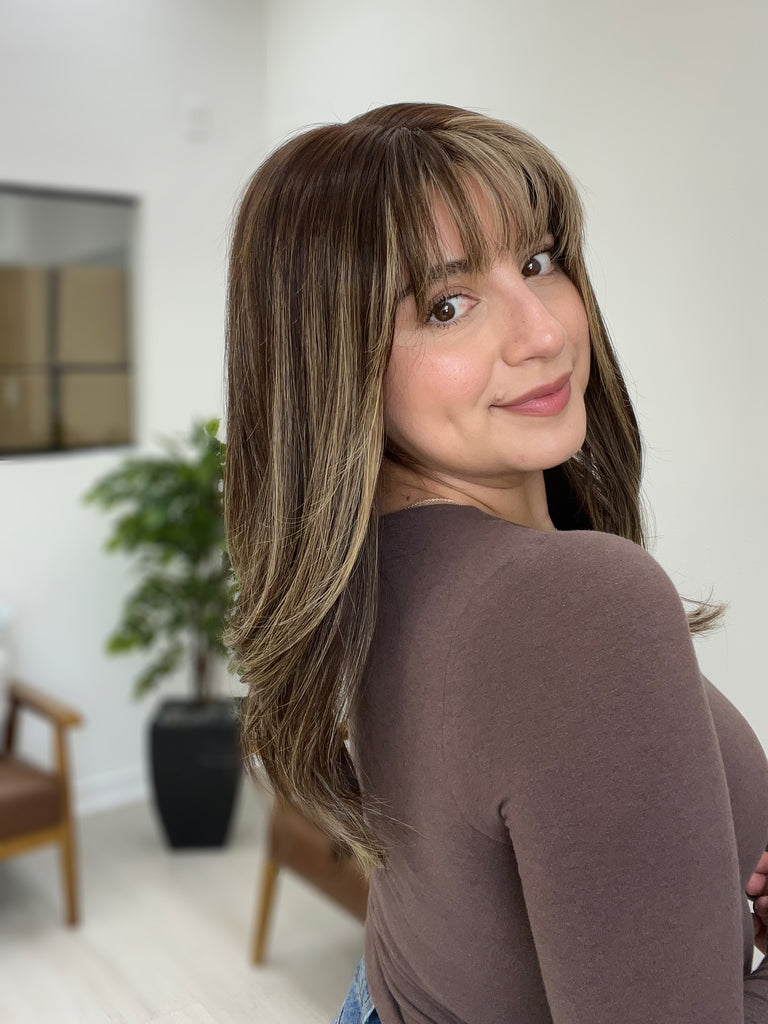  lace top human hair wig - brunette human hair wig - lace top wigs for women - breathable human hair wigs - affordable natural hair wigs - full coverage human hair wigs
