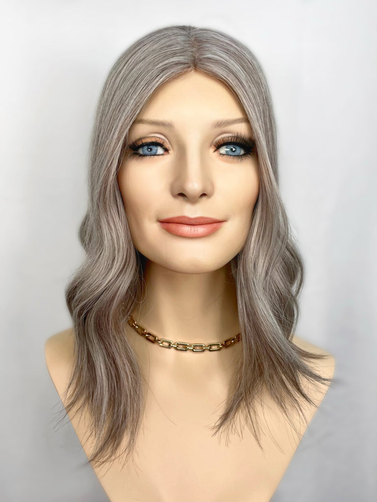 Goldylost Silk Top Hair Topper, "GL359 Opal" Salt and Pepper Color (R1623) - Silk or Lace