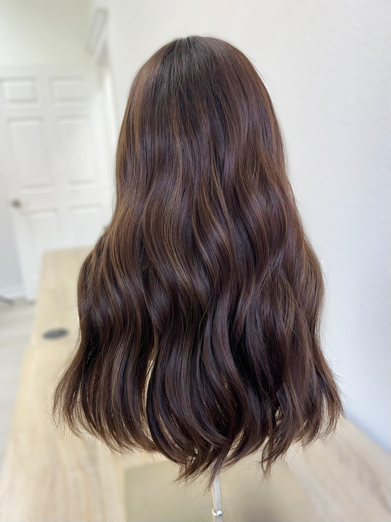lace top human hair wig - brunette human hair wig - lace top wigs for women - breathable human hair wigs - affordable natural hair wigs - full coverage human hair wigs