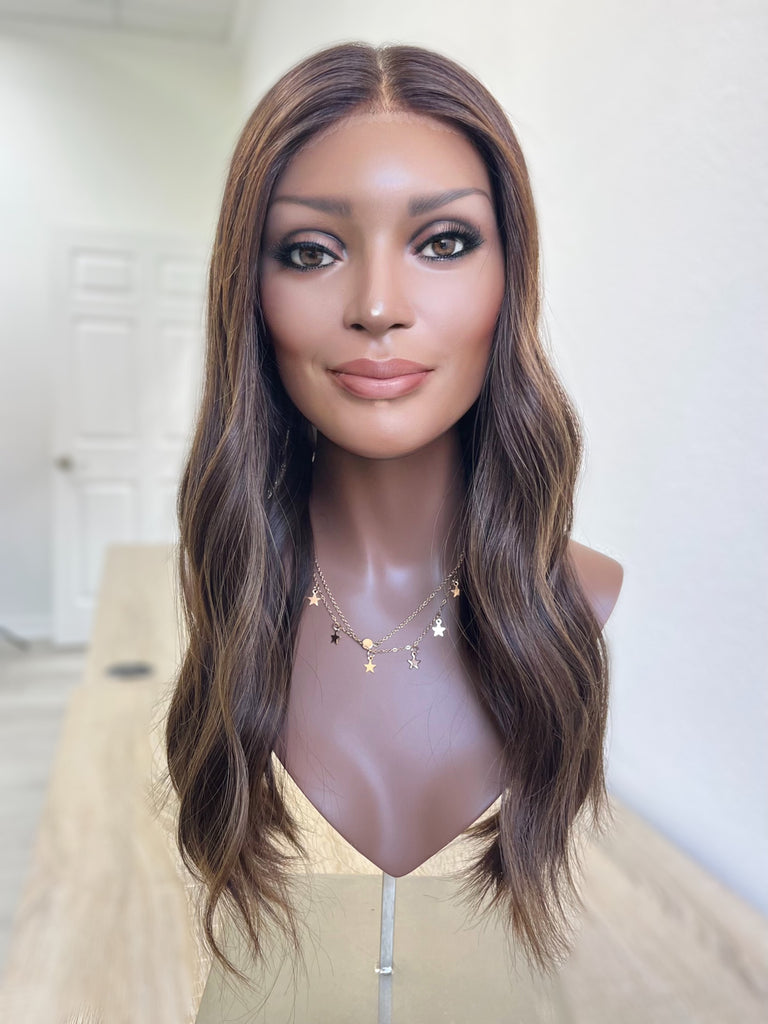 lace top human hair wig - brunette human hair wig - lace top wigs for women - breathable human hair wigs - affordable natural hair wigs - full coverage human hair wigs