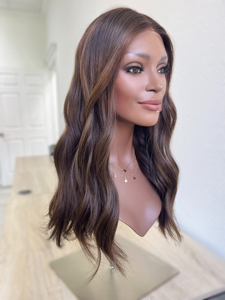 lace top human hair wig - brunette human hair wig - lace top wigs for women - breathable human hair wigs - affordable natural hair wigs - full coverage human hair wigs