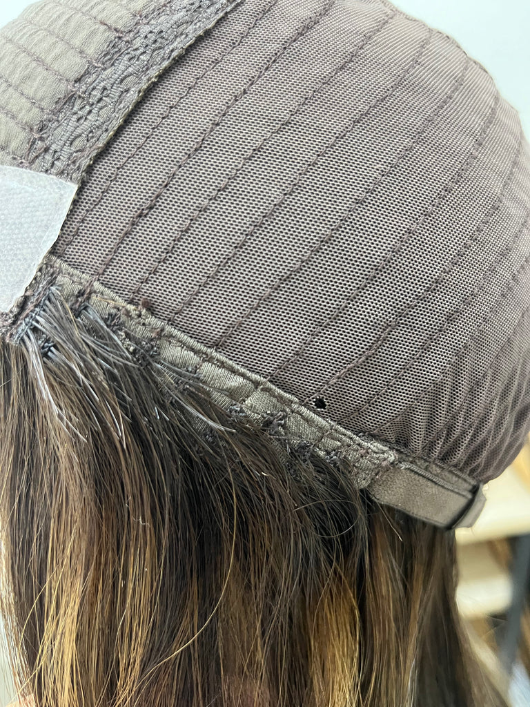 Lu's Pony Wig, "Dark Brown with Caramel Highlights" (R1633) - Silk or Lace