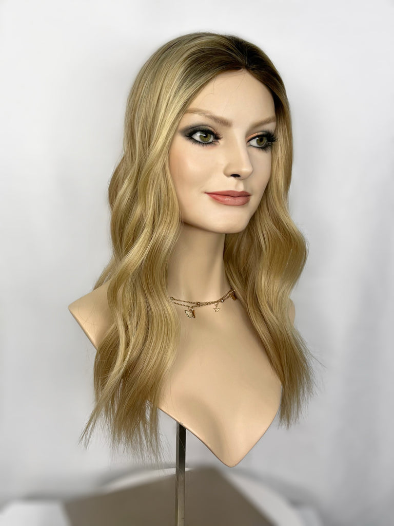 Highline Pony Topper, "Light Dimensional Blonde with Dark Brown Root" (R1702) - Silk or Lace
