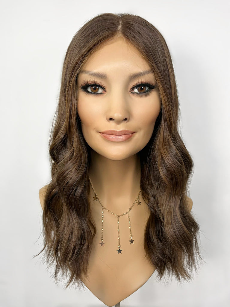 Highline Lace Top Wig, "Dark Medium Brown with Caramel Highlights" (R1724) - Silk or Lace