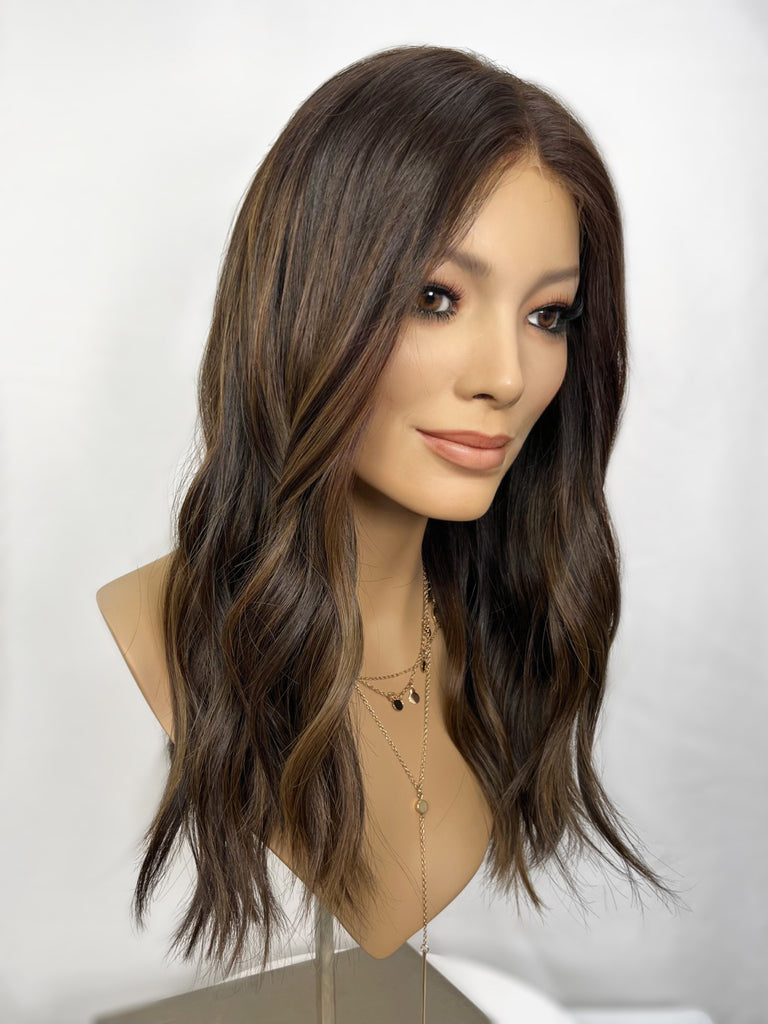 Highline Lace Top Wig, "Dark Brown Caramel Balayage" (R1760) - Silk or Lace