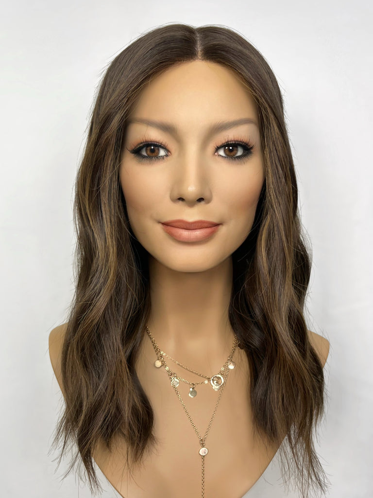 Highline Lace Top Wig, "Medium Dark Brown with Highlights" (R1754) - Silk or Lace
