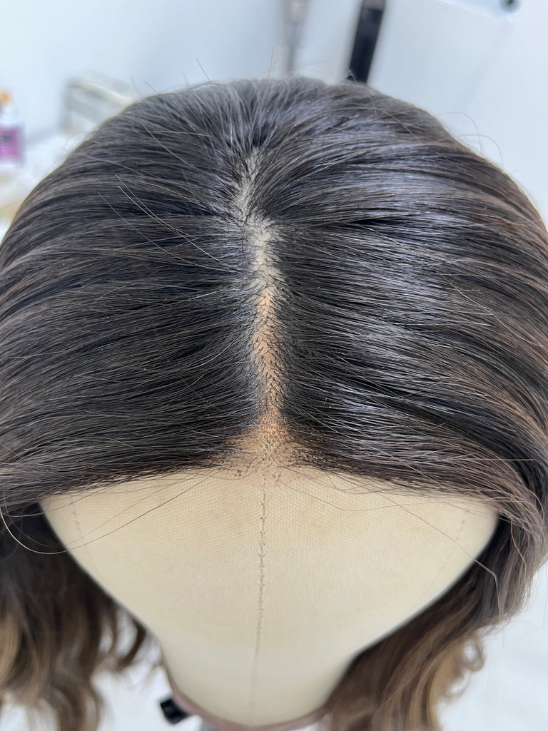 Milano Ponytail Wig, "Medium Brown Babylight with Partial Rooting" (R1761) - Silk or Lace