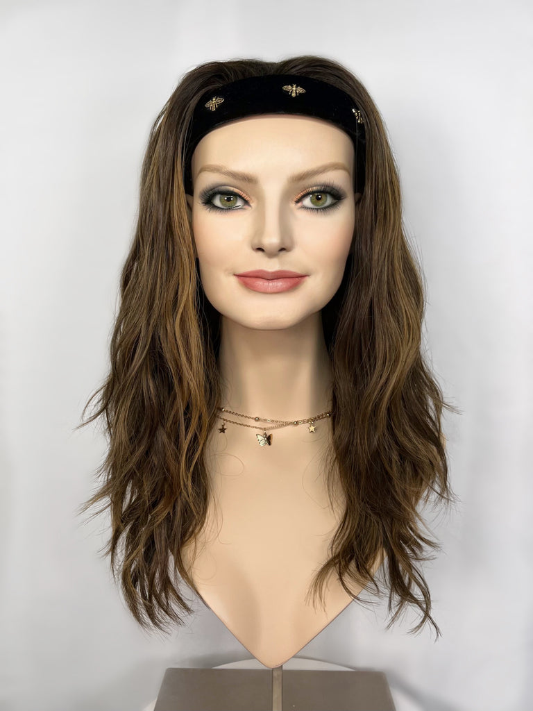 natural movement hair wigs - madison wigs - madison bandfall active wigs -brunette pony wigs - bandfall active wigs for women - non-slip human hair wigs - easy to style human hair wig - ponytail wigs