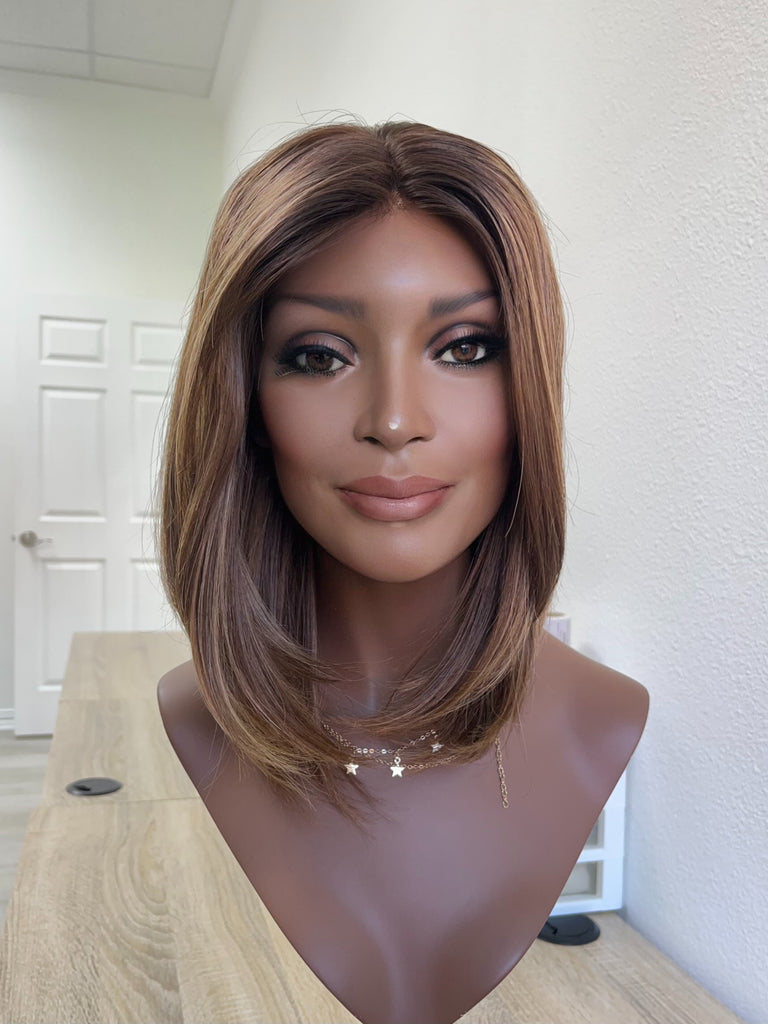 lace top human hair wig - brunette human hair wig - lace top wigs for women - breathable human hair wigs - affordable natural hair wigs - full coverage human hair wigs