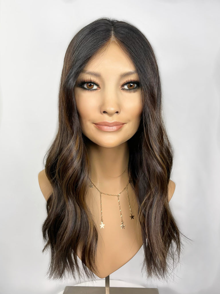 Highline Lace Top Wig, "Soft Black Caramel Balayage" (R1649) - Silk or Lace