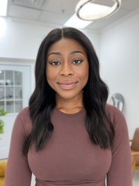 Silk or Lace Fully Handtied Deep Tan HD Lace Top Wig 3.0 - Halsey Soft Natural Black 22 Inch Length