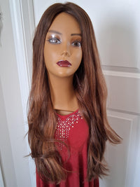 Perfect Fringe Silk Top Topper - Auburn Brown with Golden Copper Highlights - D626